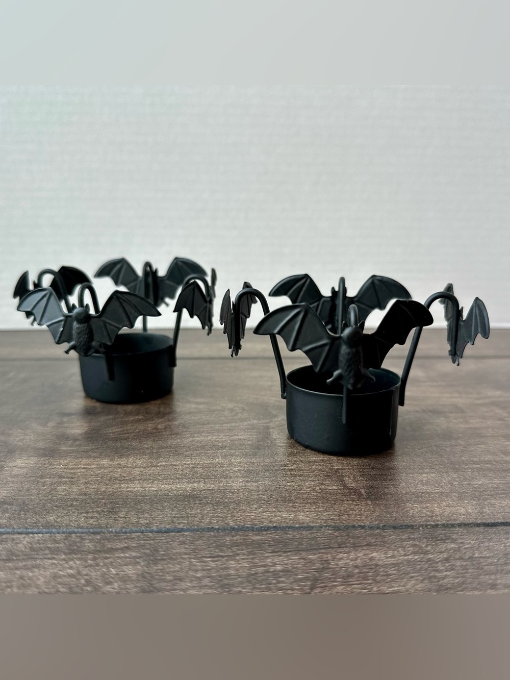 Vintage Yankee Candle Halloween Black Metal Bat Tealight Holders - Set of 2